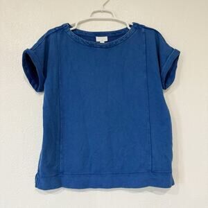 J.Jill Women's Blue Cuffed Short Sleeve Pullover Sweatshirt Cotton Basic Small